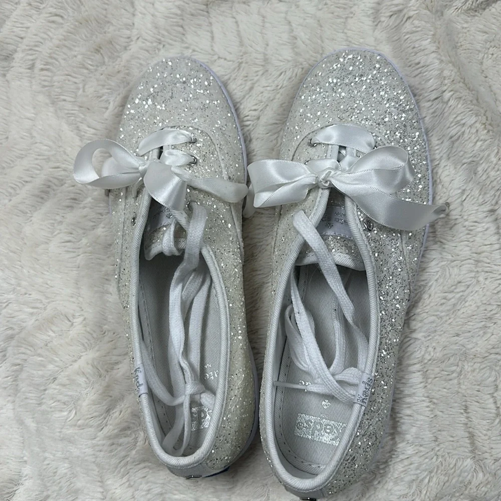 Keds x Kate Spade New York fashion sneakers Silver sparkle glitter , US 8, NWOT